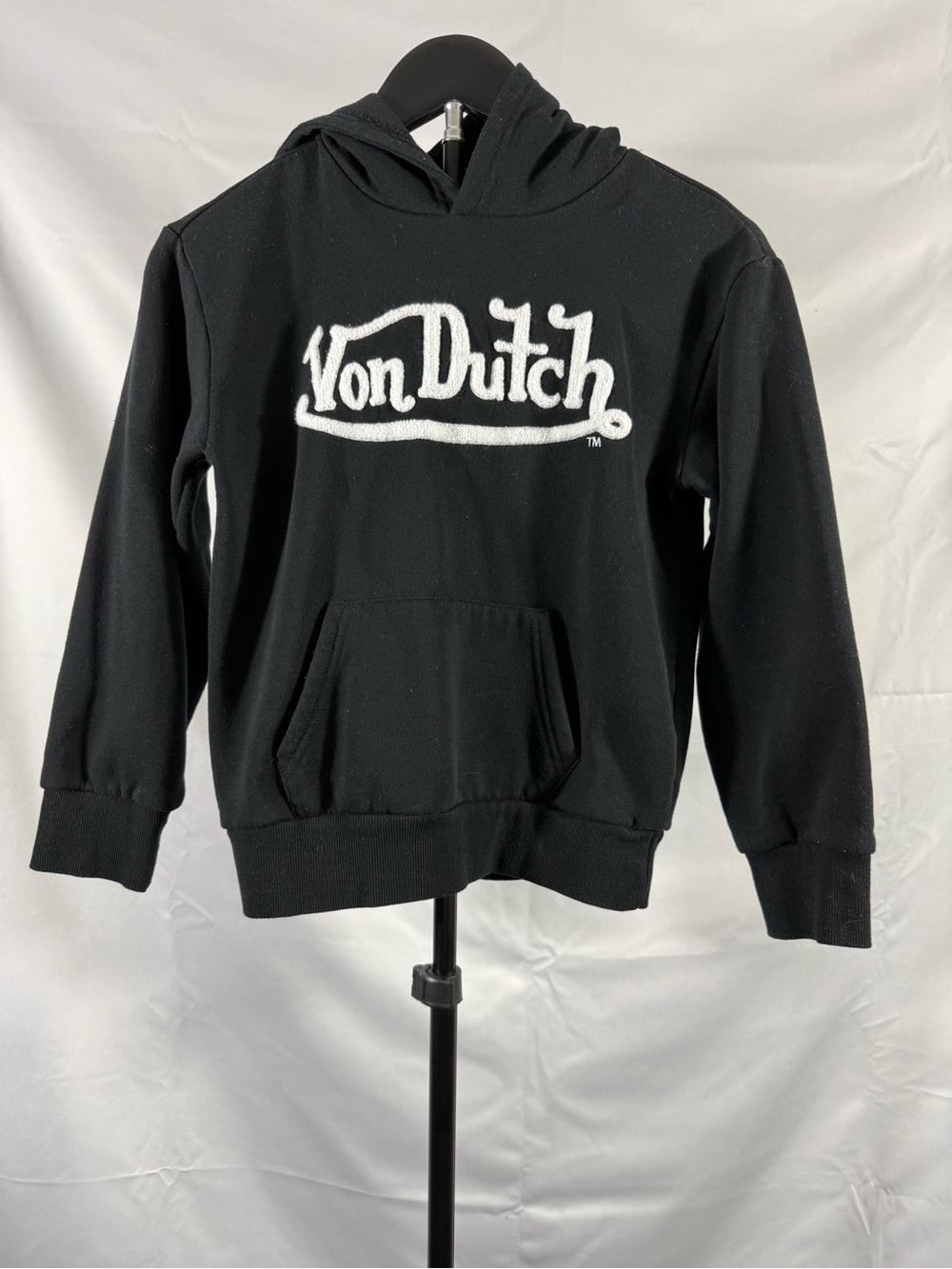 Von Dutch Kids Black Hoodie Logo Pullover Sweatshirt Size 10/12 Y2K